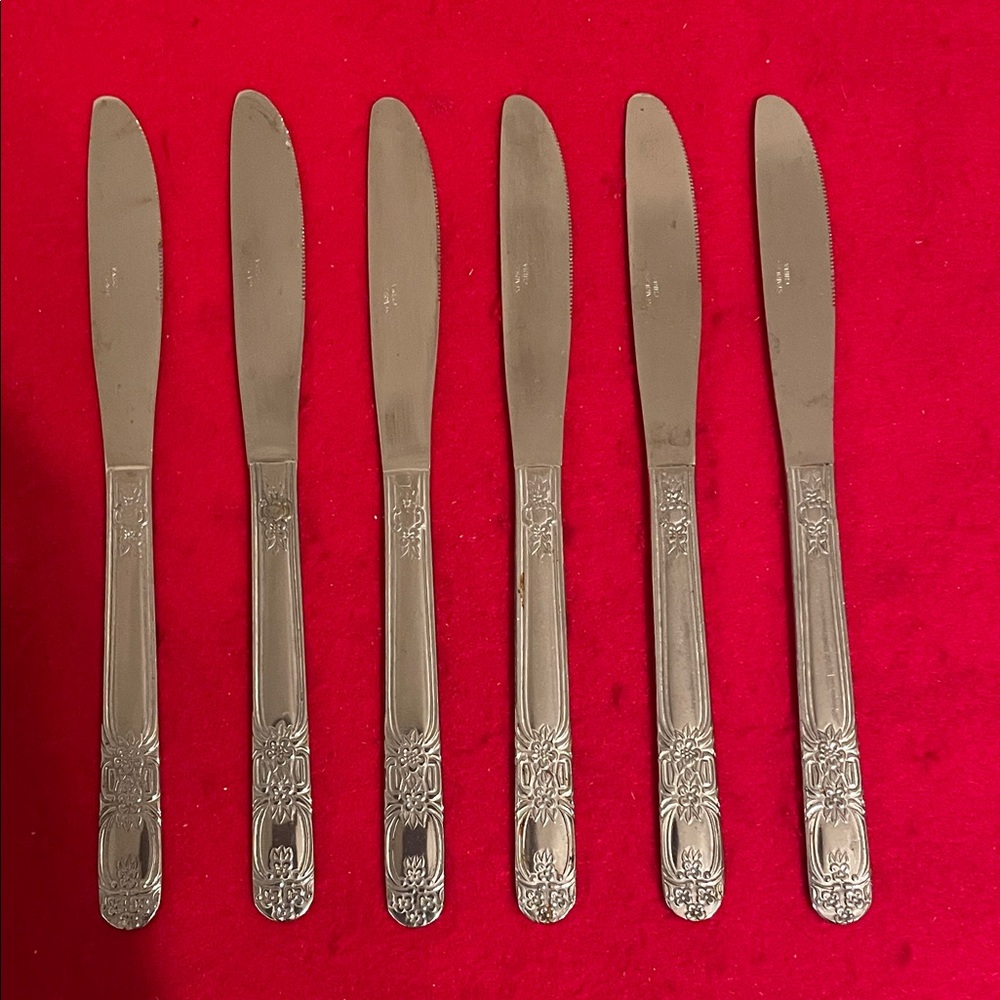 Vintage Set of Six Silver Dinner Knives